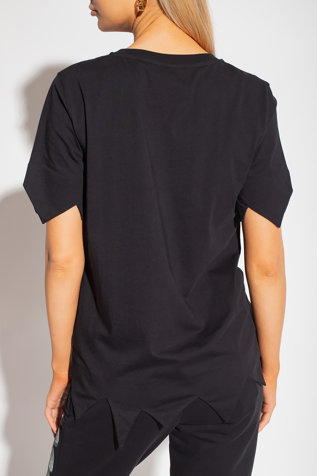 Moschino インタロック フリント Tシャツ 07030442 1001 Moschino Women's Black Cotton T-Shirt